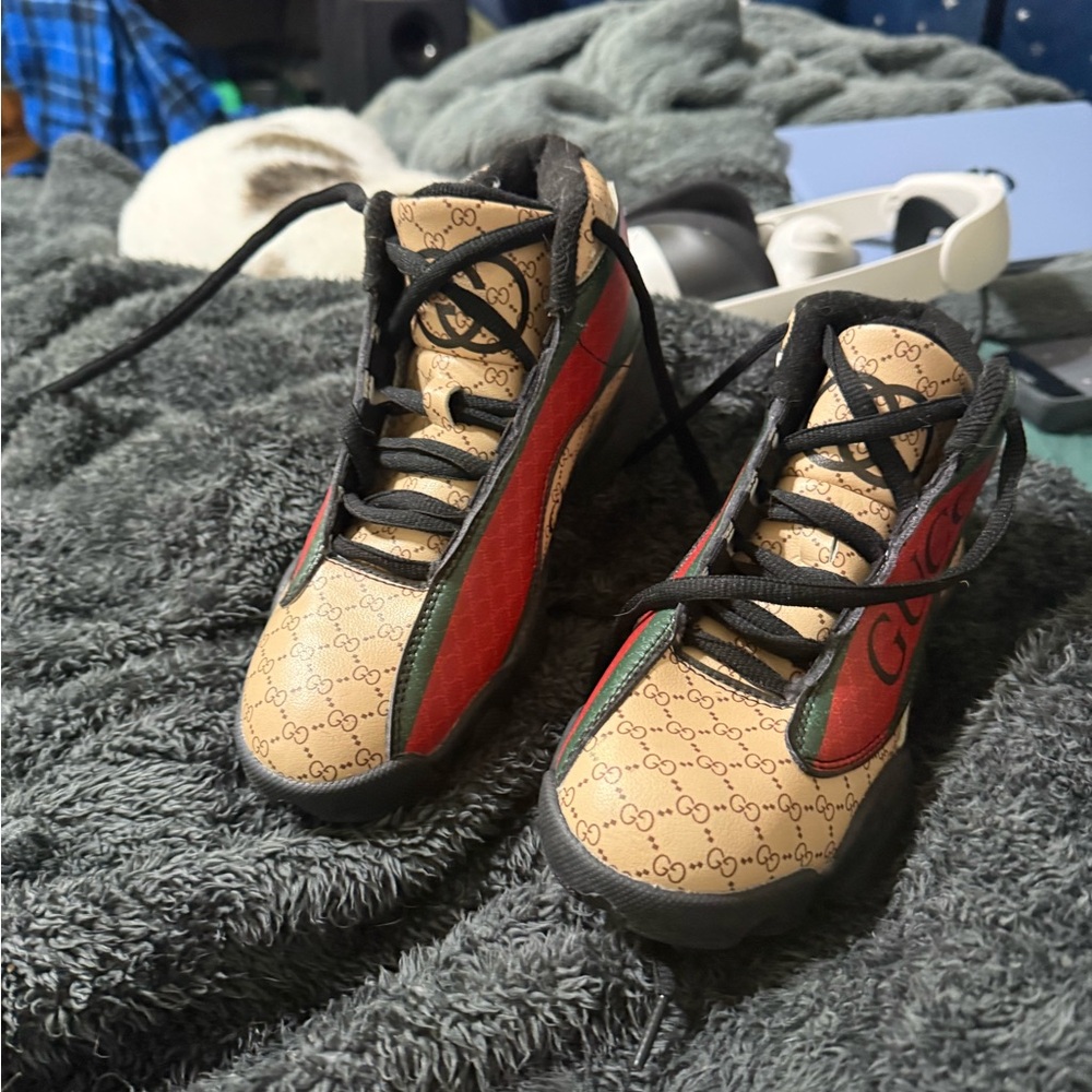 Gucci Beige and Red High-Top Sneakers